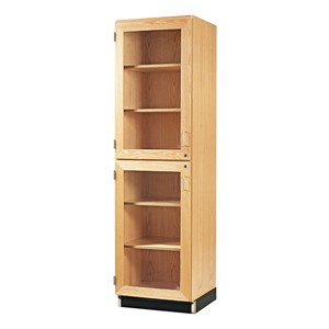 Tall Wood Storage w/ Shelves & Glass Doors