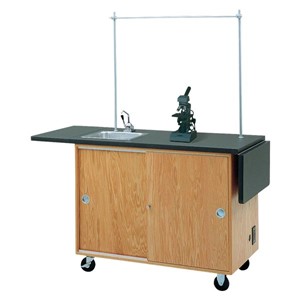 Mobile Lab Unit w/ Sink & Rod/Crossbar - Shown with drop-leaf extensions