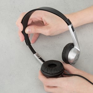Stereo School Headphones w/ Leatherette Ear Cushion & Tangle-Free Cord - Black