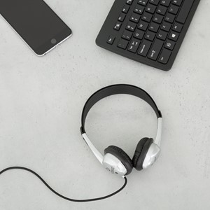 Stereo School Headphones w/ Leatherette Ear Cushion & Tangle-Free Cord - Black