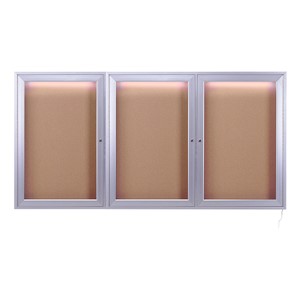 Concealed Lighting Enclosed Bulletin Board - Three Doors