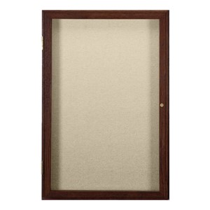 Enclosed Fabric Tack Board w/ One Door - Walnut Finish Frame