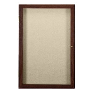 Enclosed Fabric Tackboard w/ One Door - Walnut Finish Frame (18