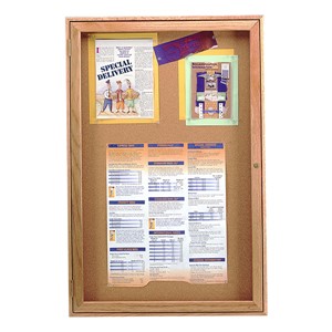 Enclosed Bulletin Board w/ One Door & Oak Finish