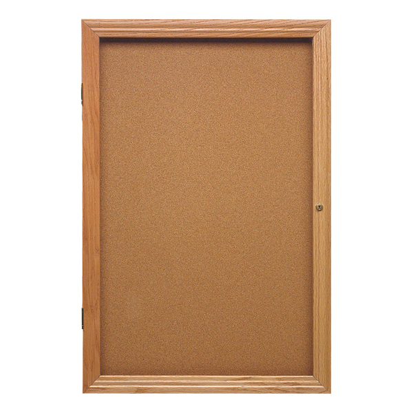 Indoor Enclosed Bulletin Board w/ One Door & Solid Oak Frame (3' W x 3 ...