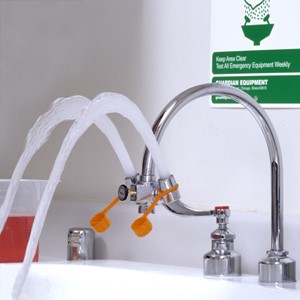 Faucet-Mounted Eye Wash in use