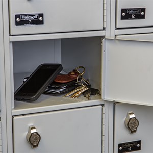 Padlock lockers shown for size