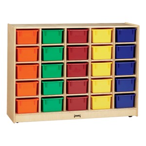 Baltic Birch 25-Cubby Mobile Storage Unit w/ Colorful Trays