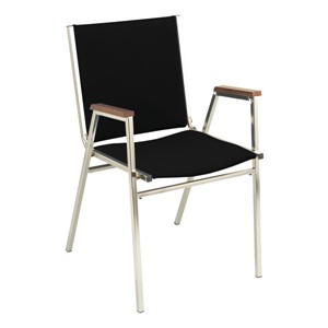 400 Stack Chair w/ Arm Rests - Fabric Upholstered - Black w/ chrome frame
