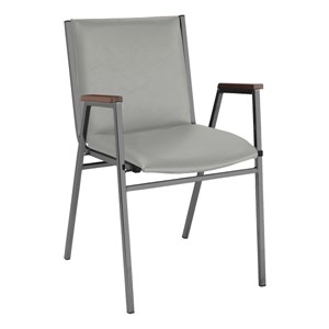 420 Stack Chair w/ Arm Rests - Vinyl Upholstered Seat - Light Gray vinyl w/ Black frame