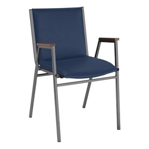 420 Stack Chair w/ Arm Rests - Vinyl Upholstered Seat - Navy vinyl w/ Black frame