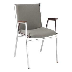 420 Stack Chair w/ Arm Rests - Fabric Upholstered Seat - Gray fabric w/ Chrome frame