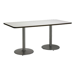 Rectangle Pedestal Table w/ Round Silver Base - Crisp Linen