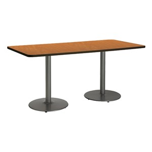 Rectangle Pedestal Table w/ Round Silver Base - Medium Oak