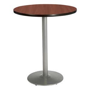 Round Pedestal Stool-Height Table w/ Silver Base - Dark Mahogany