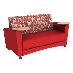 Shapes Series II Common Area Sofa w/ Tablet Arms - Angle Pepper/Red w/ Maple Tablet