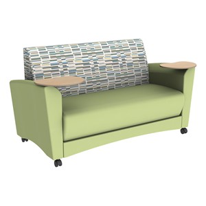 Shapes Series II Common Area Sofa w/ Tablet Arms - Bandwidth Circuit/Fern Green w/ Maple Tablet