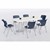 Six Energy Series Perforated Back Stack Chairs, Navy, at a table