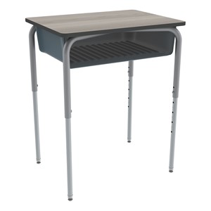 Structure Series Open Front School Desk w/ Charcoal Book Box & Silver Mist Frame - Gray Elm Top