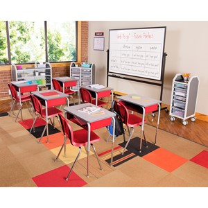 Structure Series Open Front School Desk w/ Red Book Box & Silver Mist Frame - Gray Top