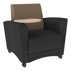 Shapes Series II Common Area Chair w/ Tablet Arm - Black w/ Taupe Back Smooth Grain Vinyl & Maple Tablet