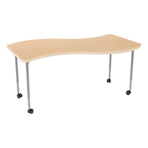 Structure Series Mobile Wave Collaborative Table w/ Thermofused Laminate Top - Maple Top w/ Gray Edge & Silver Mist Leg Finish