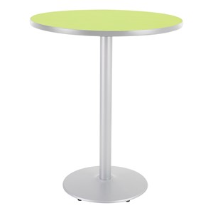 Round Pedestal Stool-Height Designer Café Table w/ Round Base - Island Table Top/Gray Edgeband/Silver Base
