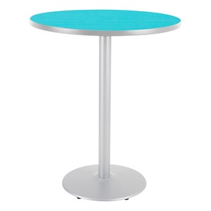 Round Pedestal Stool-Height Designer Café Table w/ Round Base - Ocean Table Top/Gray Edgeband/Silver Base