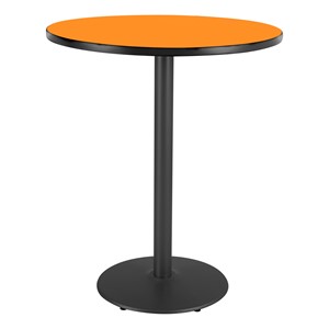 Round Pedestal Stool-Height Designer Café Table w/ Round Base - Orange Grove Table Top/Black Edgeband/Black Base