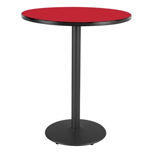 Round Pedestal Stool-Height Designer Café Table w/ Round Base - Regimental Red Table Top/Black Edgeband/Black Base