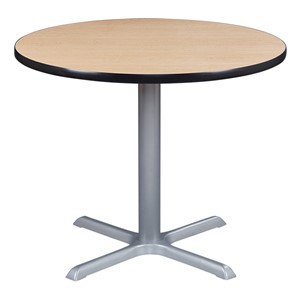 Round Pedestal Café Table and Bentwood Stack Café Chair Set - Table - Natural oak