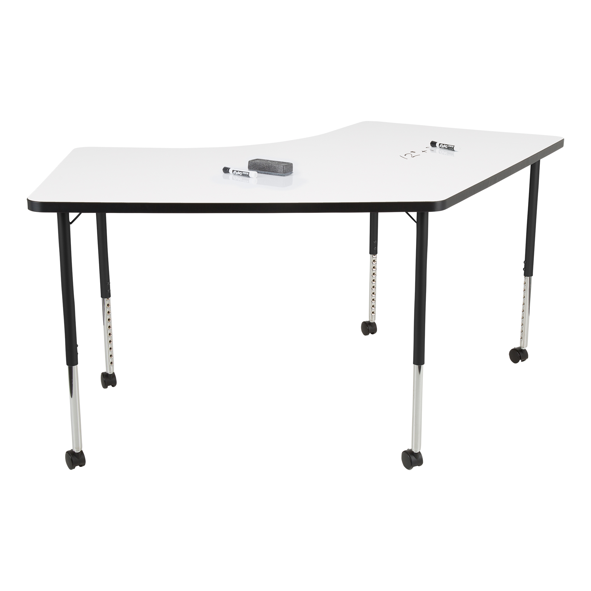 30 x 60 inch Whiteboard Top and Black Edge FDP Dry-Erase Rectangle Activity School and Office Table Standard Legs with Ball Glides Adjustable Height 19-30 inches