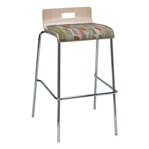 Bentwood Stool w/ Low Back & Upholstered Seat - Natural Finish & Dark Latte Fabric