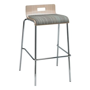 Bentwood Stool w/ Low Back & Upholstered Seat - Natural Finish & Pecan Fabric