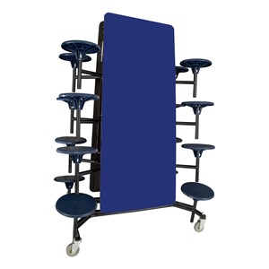 Mobile Stool Cafeteria Table - 16 Stools (30" W x 12' L) - Blue - Folded