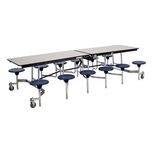 Mobile Stool Cafeteria Table - 12 Stools (30" W x 12' L) - Gray