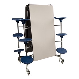 Mobile Stool Cafeteria Table - 12 Stools (30" W x 12' L) - Gray - Folded