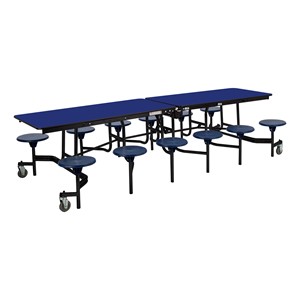 Mobile Stool Cafeteria Table - 12 Stools (30" W x 12' L) - Blue