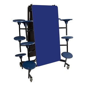 Mobile Stool Cafeteria Table - 12 Stools (30" W x 12' L) - Blue - Folded