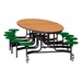 Elliptical Mobile Stool Cafeteria Table w/ MDF Core, Powder Coat Frame & Protect Edge - 12 Stools (73 1/2" W 10' 1" L) - Oak Top w/ Green Stools