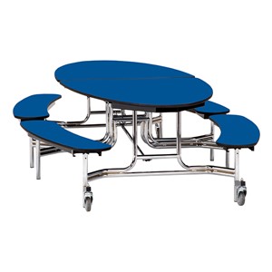 Elliptical Mobile Bench Cafeteria Table w/ MDF Core, Chrome Frame & Protect Edge (72" W 10' 1" L) - Blue