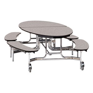 Elliptical Mobile Bench Cafeteria Table w/ MDF Core, Chrome Frame & Protect Edge (72" W 10' 1" L) - Gray