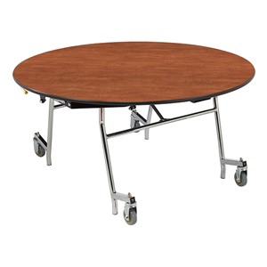 Easy-Fold Mobile Round Cafeteria Table - Cherry