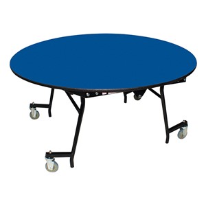 Easy-Fold Mobile Round Nesting Cafeteria Table w/ Particleboard Core, Powder Coat Frame & Vinyl T-Mold Edge (60" Diameter) - Blue