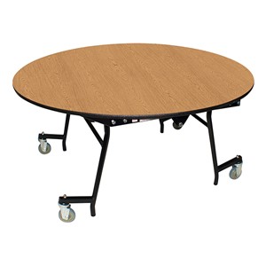 Easy-Fold Mobile Round Cafeteria Table - Oak