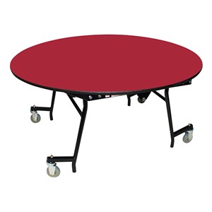 Easy-Fold Mobile Round Nesting Cafeteria Table w/ Particleboard Core, Powder Coat Frame & Vinyl T-Mold Edge (60" Diameter) - Red