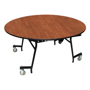 Easy-Fold Mobile Round Nesting Cafeteria Table w/ Particleboard Core, Powder Coat Frame & Vinyl T-Mold Edge (60" Diameter) - Cherry