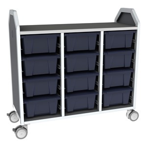 Profile Series Triple-Wide Mobile Classroom Storage Tower - 12 Large Bins - Translucent Navy