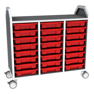 Profile Series Triple-Wide Mobile Classroom Storage Tower - 24 Small Bins - Translucent Red