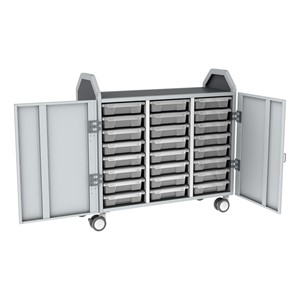 Profile Series Triple-Wide Mobile Classroom Storage Tower w/ Doors - 24 Small Bins - Clear